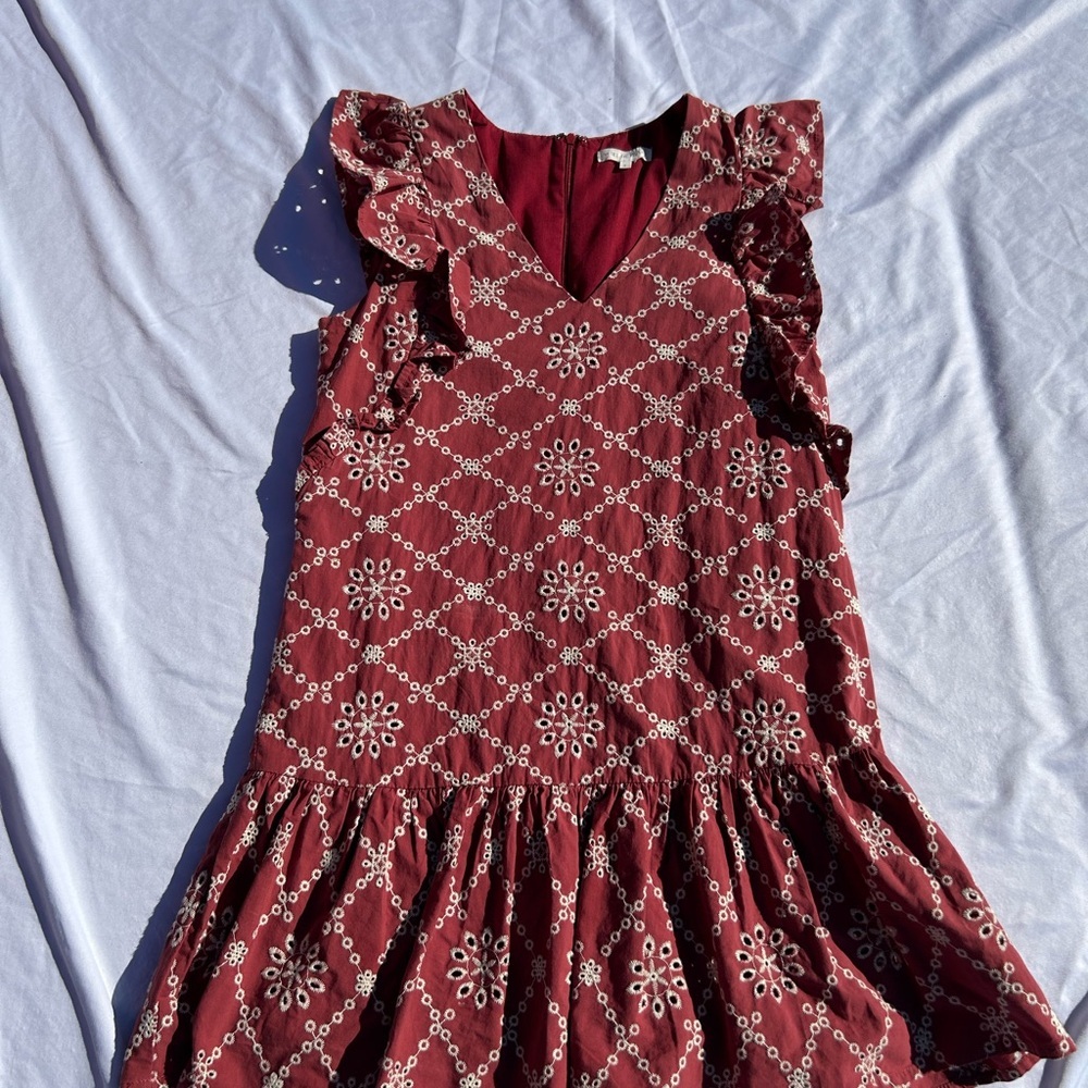 Woman’s Free the Roses' Red Floral Eyelet Ruffle Dress size small - Picture 2 of 6
